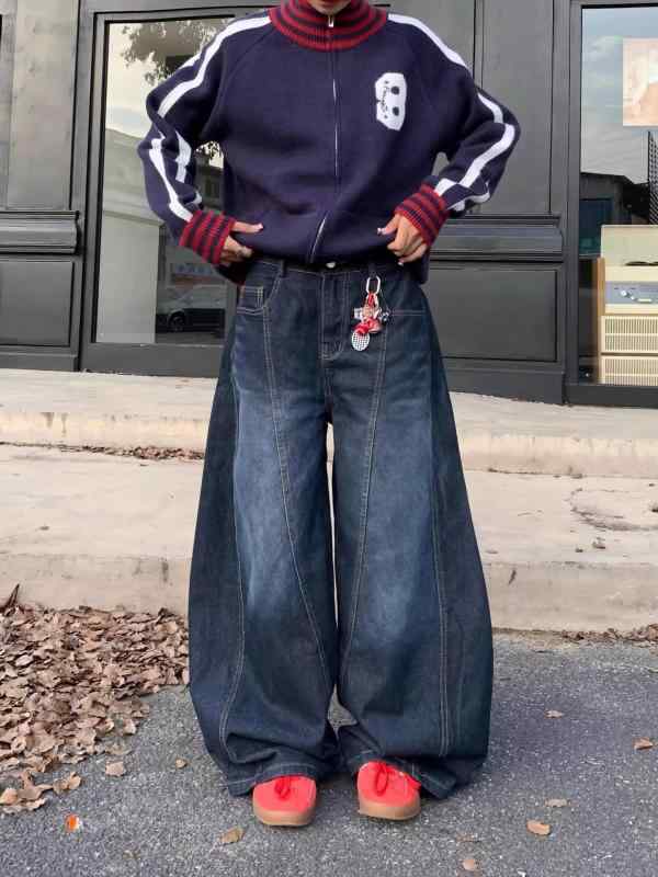 ジーンズ 男性用 ウォッシュ加工 ストレート バギーパンツ デニムパンツ ジーパン 綿混紡 中間ウエスト カジュアル 韓国風 アメカジ ブルー S M L XL XXL XXXL