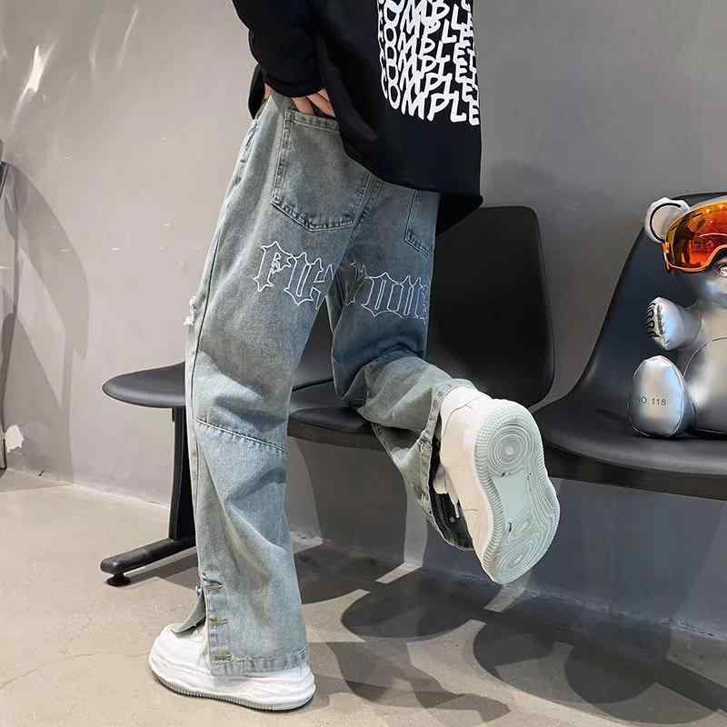 ジーンズ メンズ ストレート ワイド レトロ HIPHOP ウォッシュ加工 デニムパンツ Gパン ジーパン ルーズ ゆったり 春 秋 カジュアル