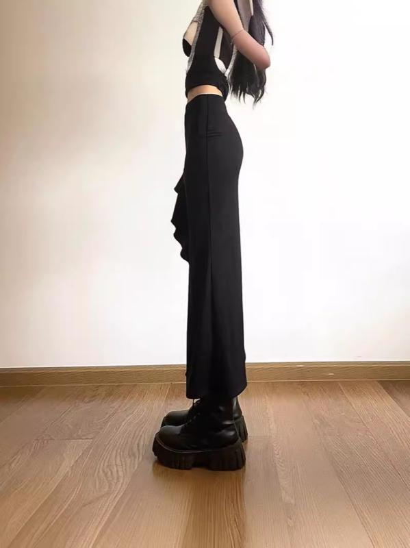 スカート レディース 夏服 ミディ丈 不規則 切り替え デザイン ブラック ポリエステル アセテート混紡 ストリート 普段使い