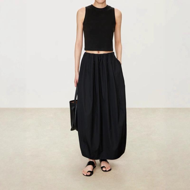 スカート レディース 高密度 スーピマコットン 不規則 ギャザー 立体 花柄 春夏 ロングスカート ブラック 無地 通勤