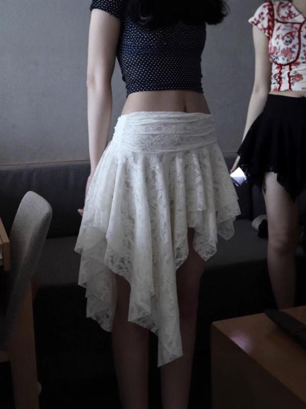 スカート レディース ローズ レース ケーキスカート 不規則 春夏 ポリエステル 韓国風 かわいい 日韓カジュアル 短スカート 白 黒