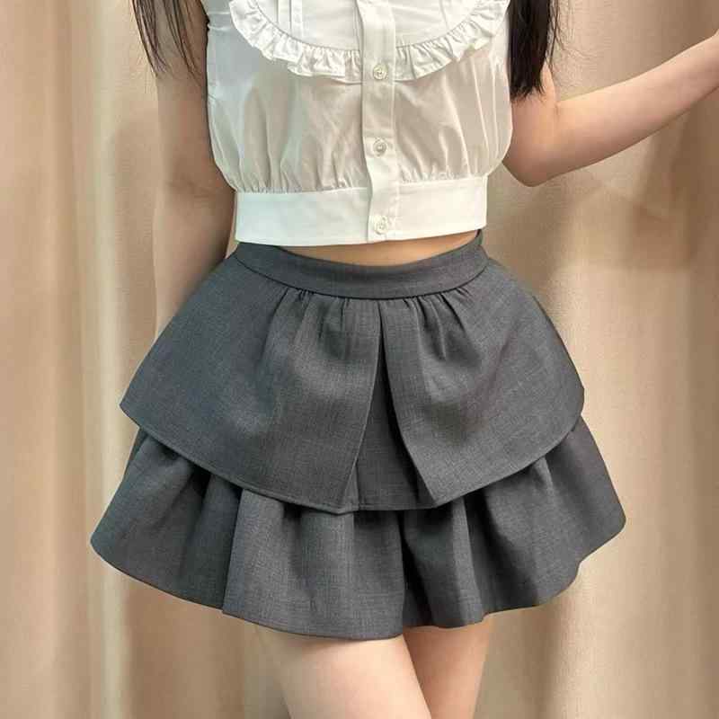 スコート レディース 高腰 A伝達ルート 絨毛混紡 うつり変わり絵図面 ミニスカート 薄墨色 黒いこと 雅びやか 通い 無地 ボトムス-スカート-レディースファッション