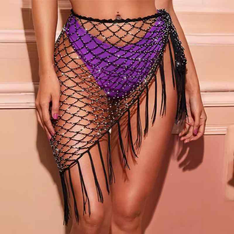 スカート レディース セクシー チュールスカート メッシュスカート フリンジ付き ストリート 普段使い ブラック