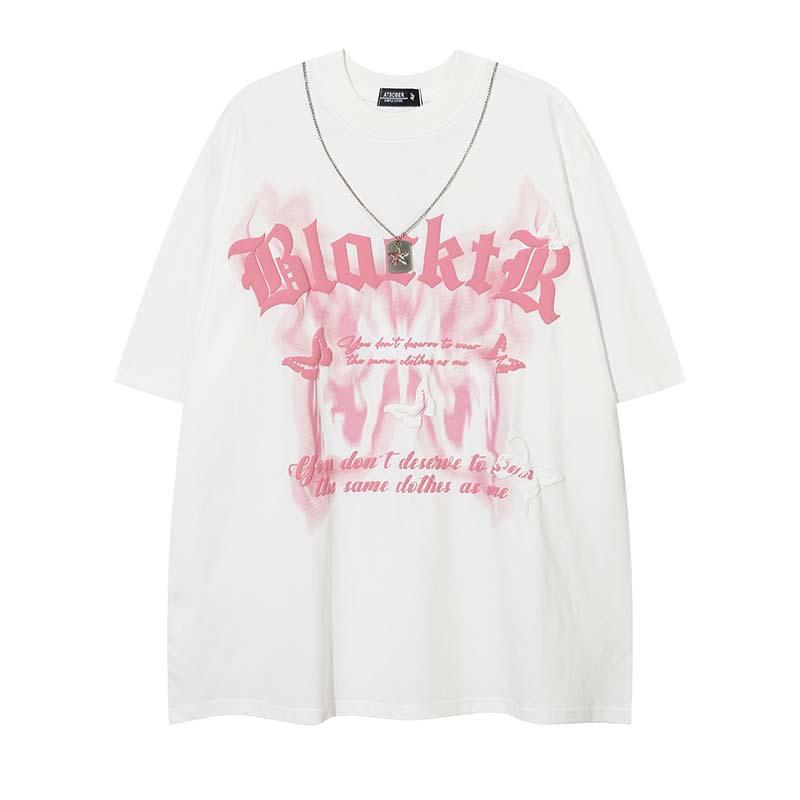 Tシャツ メンズ ストリート カジュアル 半袖 コットン 字母 バタフライ プリント ゆったり トップス