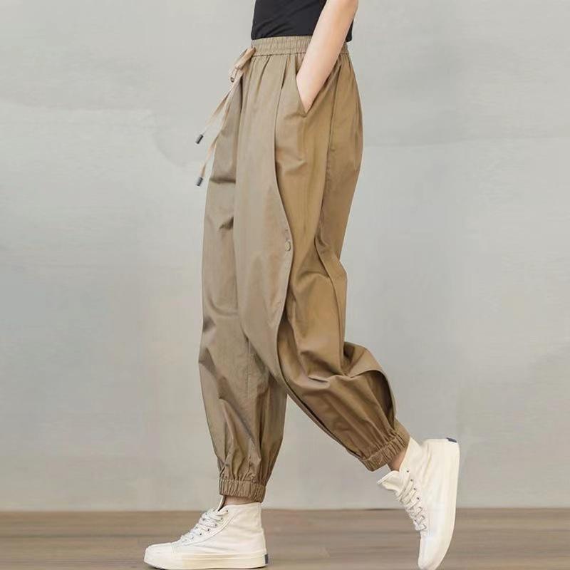 パンツ レディース テーパードパンツ 綿麻 リラックスパンツ ハイウエスト ウエストゴム ゆったり カーキ色 黒色
