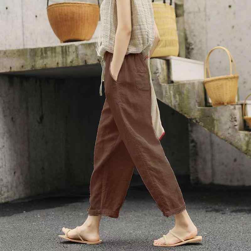 パンツ レディース 綿麻混紡 ハーレムパンツ 9分丈 ゆったり 楽ちん 高見え 体型カバー 大きいサイズ 春夏 無地 アースカラー リラックス 通勤 部屋着