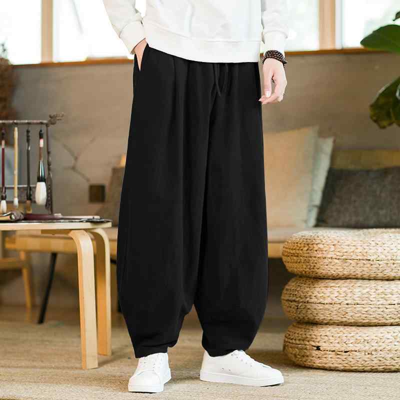 パンツ 男性用 亜麻 リネン ハーレムパンツ 絞り染め ストレート 中国風 カジュアルパンツ ゆったり 大きいサイズ M L XL 2XL 3XL 4XL 5XL 蔵青色 酒?色 黒色 白色 カーキ色 グレー 秋冬