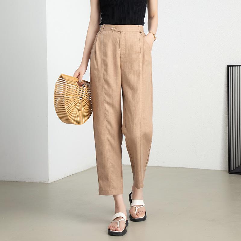 パンツ レディース 天?麻 リネン ハーレムパンツ ゆったり 9分丈 涼しい 抹茶グリーン ブラック 高身長 スタイルアップ カジュアル