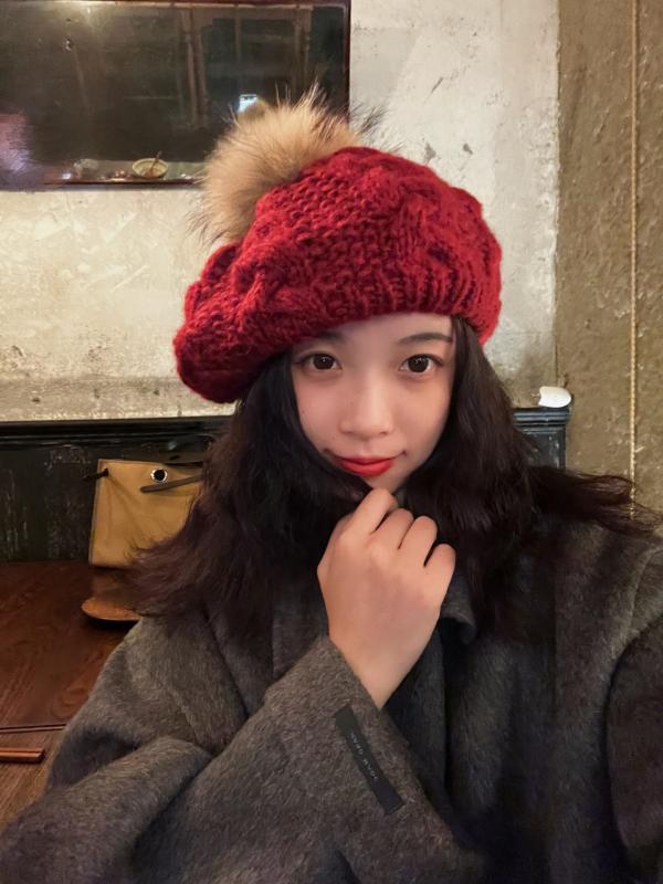 ベレー帽 レディース 秋冬 ニット帽 手編み 麻の葉柄 帽子 防寒 あったか ワインレッド ブラック グレー ピンク系 カーキ