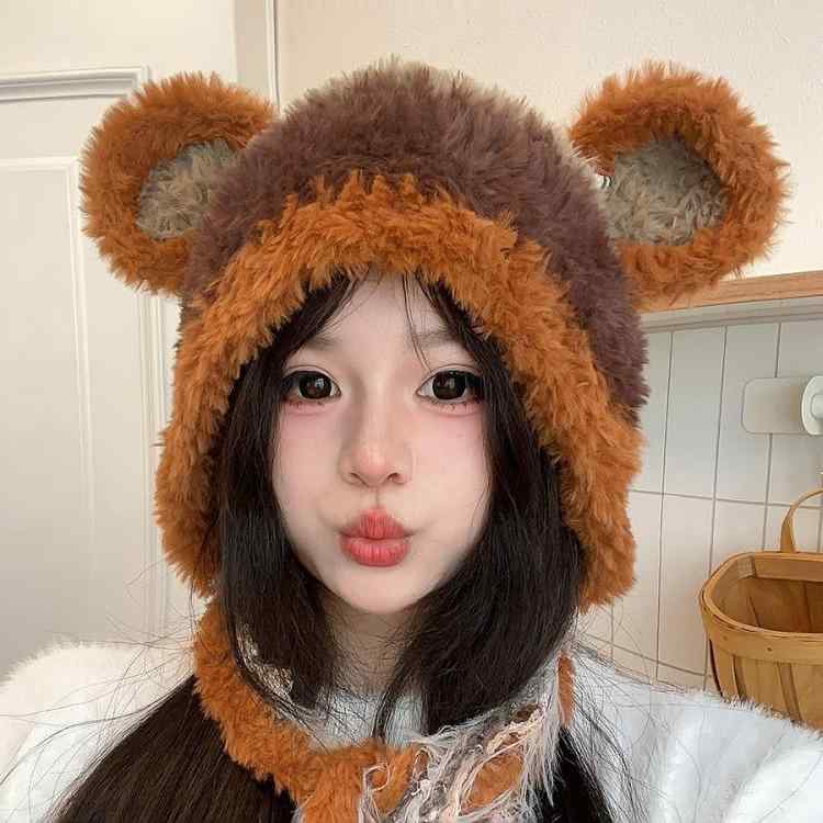 帽子 レディース 秋冬 ラウンドイヤー ラクーン かわいい ニット帽 暖かい ふわふわ あったか ミルキーカラー