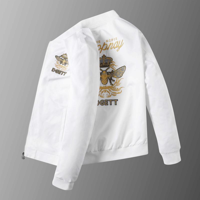 ジャケット メンズ 男性用 ブルゾン ジャンパー 立襟 刺・墸 ライトアウター 秋 M L XL 2XL 3XL 4XL ポリエステル ホワイト ブラック