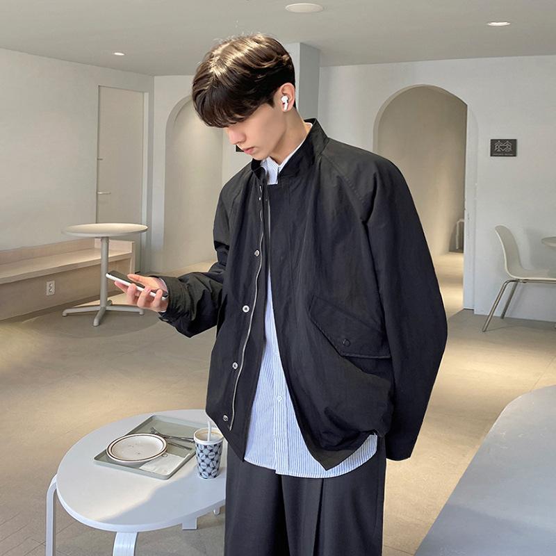 ジャケット 男性用 ブルゾン 秋物 スタンドカラー ゆったり 韓国風 カジュアル トップス 作業着 長袖 緑 黒 耐摩耗性|Tanzan