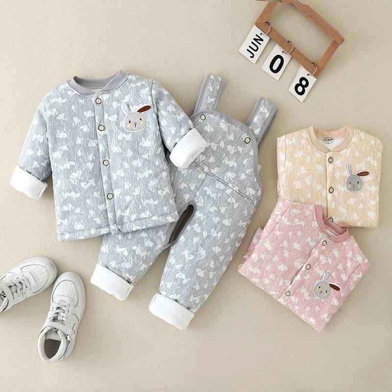ベビー服 赤ちゃん服 冬用セットアップ 男女兼用 もの言う花 背心積もり ズボン下 綿入れズボン下 綿入れ 厚地の外套 赤ちゃん 朦々たる ポリエステル Vのど首 サクラ色系 黄色系
