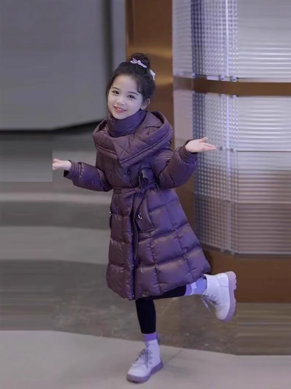 子供用コート 女児 中綿入り ジャケット アウター 秋冬 暖かい 厚手 フード付き ポリエステル 普段使い お出かけ ブラック パープル系
