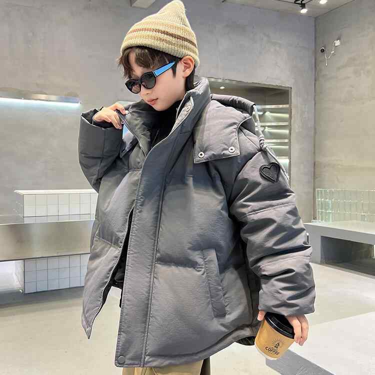 赤ちゃん服 落ちこむ上衣 お坊っちゃん 中綿入り口・入口 アウター 韓国風 冬服 ボンネット付き添い人 朦々たる 白ダックダウン 120糎 130糎 140糎 150糎 160糎 170糎 黒 薄墨色 あったか 防寒着 ポリエステル