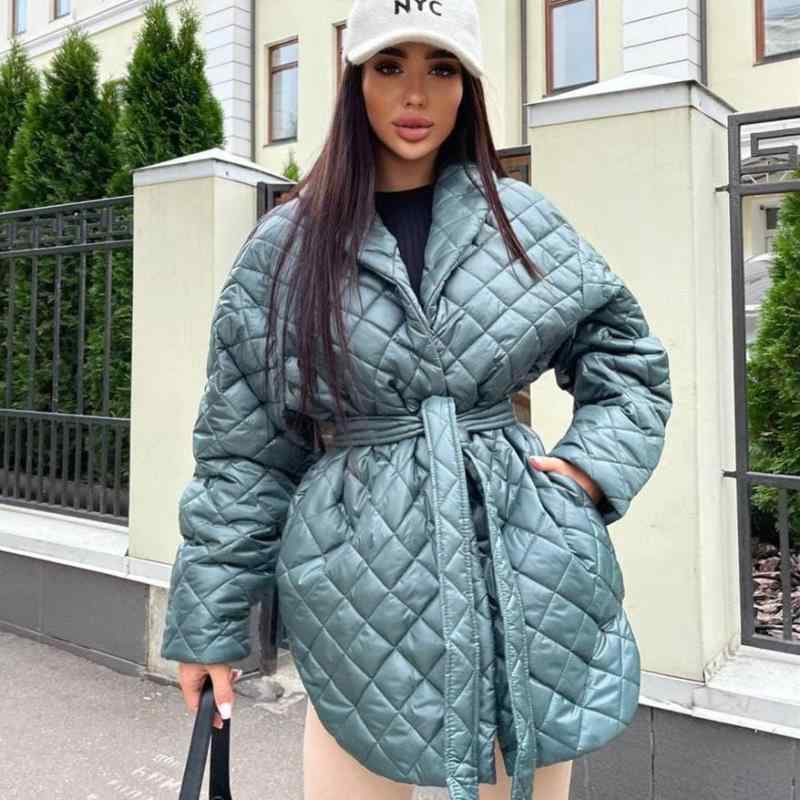 コート レディース 秋冬 格子柄 ロング丈 長袖 暖かい 綿入り ピーコックグリーン カーキ色 杏色 アウター 上着 防寒着 あったか 厚手 修身 普段使い