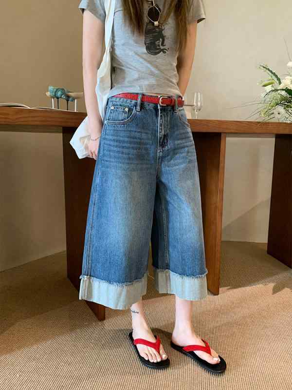 デニム レディース デニムパンツ ジーンズ ジーパン ワイドパンツ ガウチョパンツ バギーパンツ カジュアル ゆったり 7分丈 接触冷感 春夏 高身長 スタイルアップ