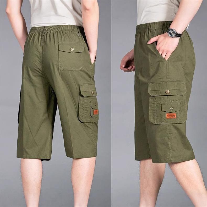 パンツ 男性用 7分丈パンツ コットン 高腰 ストレート ワークパンツ カジュアル 普段使い 薄手 夏 2枚組 軍緑 カーキ グレー
