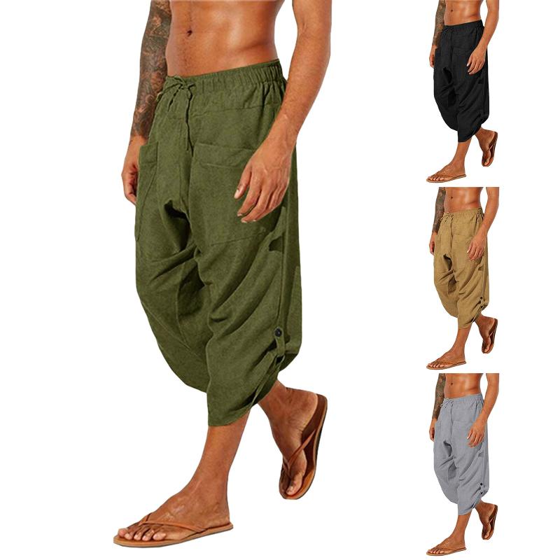 パンツ 男性用 7分丈パンツ 部屋着 スポーツ ウェア 綿 無地 カーキ色 グレー 緑 黒 白 S M L XL XXL XXXL