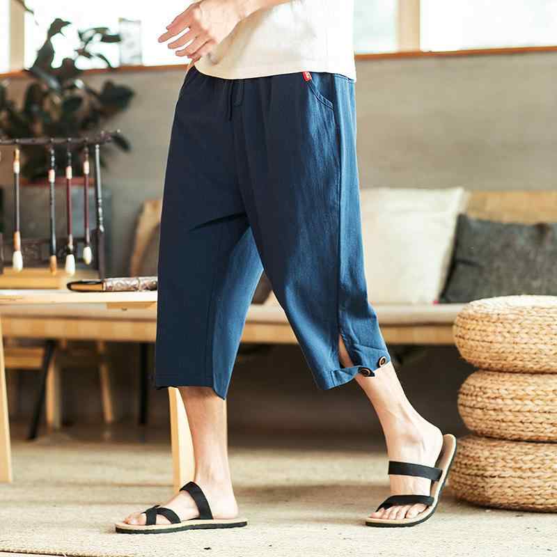 ズボン下 成人男性用 中国風 リネン 内廷ズボン下 ゆったり ワイドレッグ サルエルパンツ 7分丈 綿麻 ズボン 心地好い 春夏 黒いこと 米国海軍 緑であること M L XL 2XL 3XL 4XL 5XL