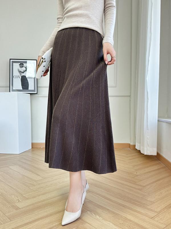スカート レディース 秋冬 高見え Aライン ニット ロングスカート ウール 大判 膝下丈 ミモレ丈 フレア 上品 通勤 オフィス きれいめ ブラック ブラウン