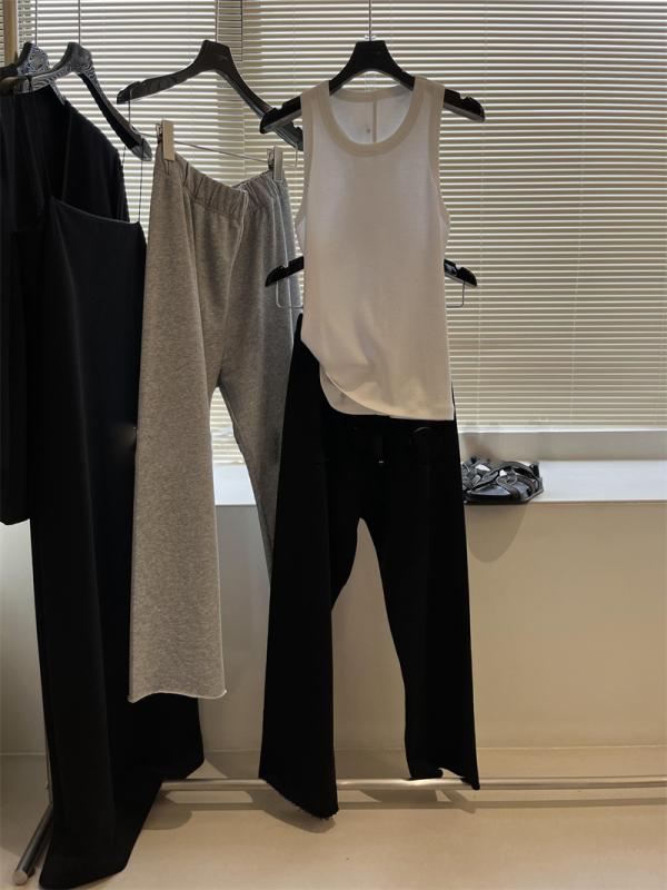 パンツ レディース 7分丈 高ウエスト コットン ゆったり ストレート 文芸風 レトロ 薄手 普段使い 部屋着 グレー ブラック系