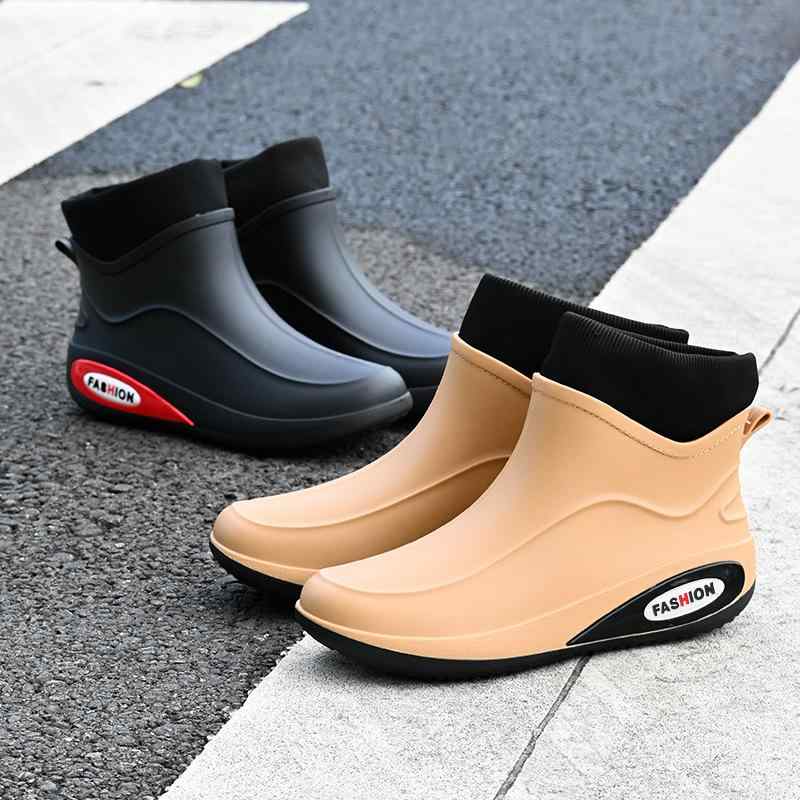 レインブーツ 男性用 防水 滑り止め 厨房用 ローカット フラットソール 保温 裏起毛 ショートブーツ ブラック 黒 レッド ベージュ イエロー
