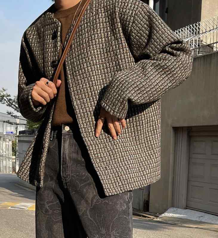上衣 成人男性用 韓国風 透かし彫り柄 アウター 春物 織り 否色つや 普段使い走り 心地好い表現スタイル カフェオレ