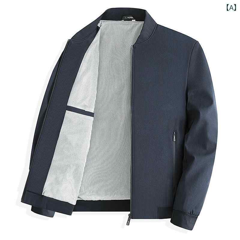 ジャケット 男性用 春秋 中高年向け カジュアル 野球服 ジャンパー ポリエステル 無地 紺色 ハ青色 黒色 赤色 M L XL XXL XXXL XXXXL