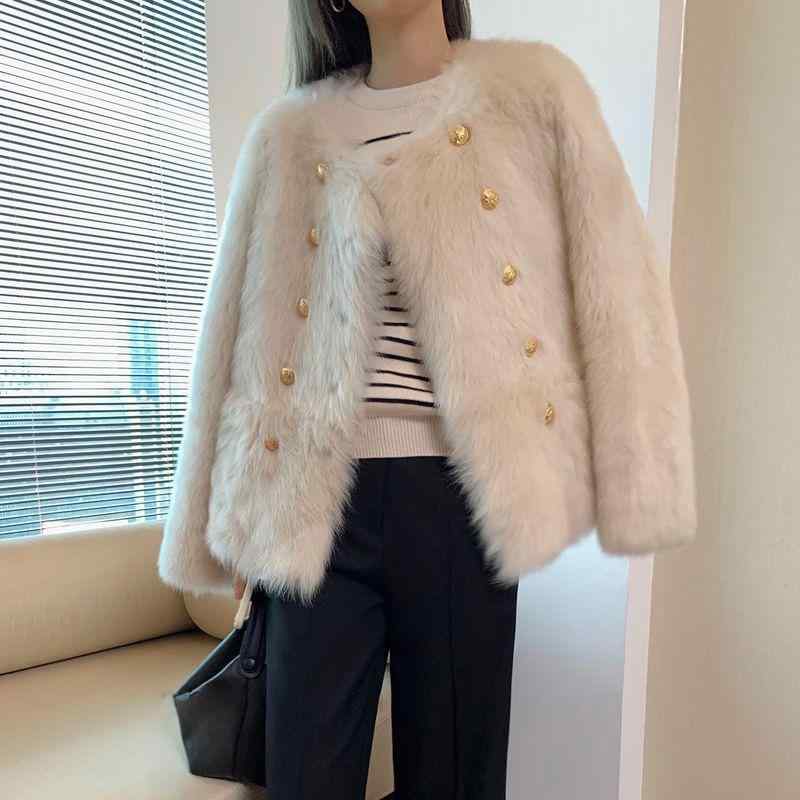 コート レディース 秋冬 フェイクファー 丸首 ポケット ゆったり 厚手 アウター ドロップショルダー プリンセススタイル 切り替え 異素材ミックス 暖かい 防寒 ふわふわ モコモコ かわいい ガーリー フェミニン