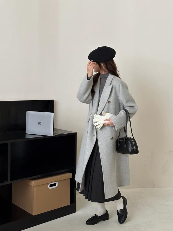 コート レディース ウール ロング 手縫い ダブルフェイス テーラード ミドル丈 秋冬 通勤 きれいめ 上品 高級感 エレガント オフィスカジュアル 無地 アウター ジャケット S M