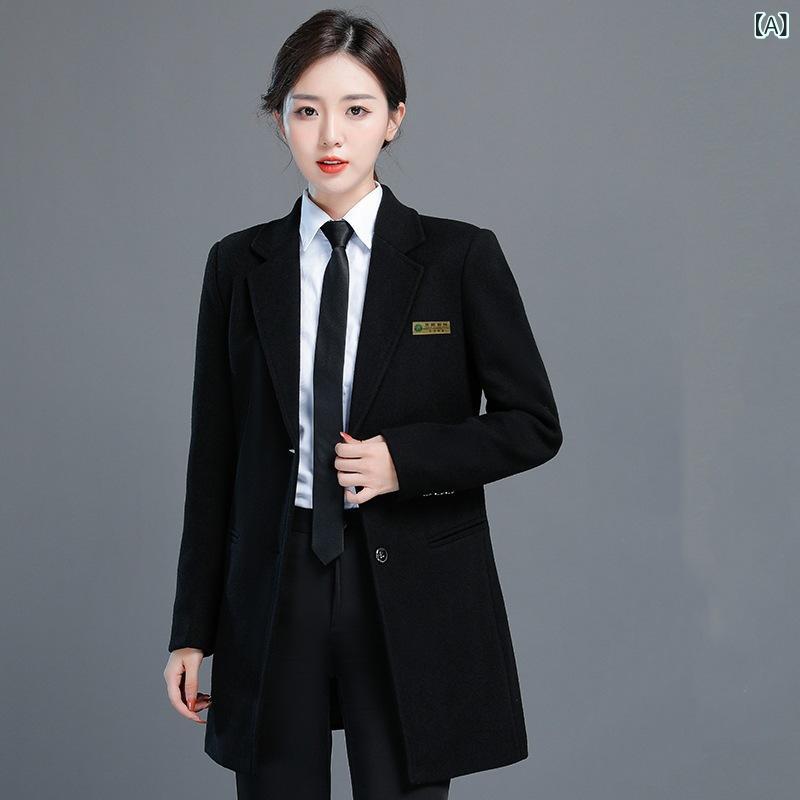 コート レディース メンズ ウール 銀行員 受付 ホテル フォーマル 仕事着 アウター 秋冬 女性用 男性用 事務服 制服｜Tanzan