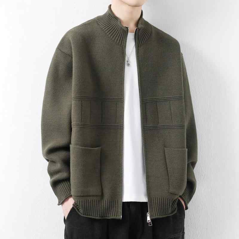 編み物 ジレー メンズ 立襟 年月 上衣 当たること冷感 伸縮性 ウォッシャブル 流行り物 普段使い走り アウター 長袖 羽織り 成人男性用 お部屋着