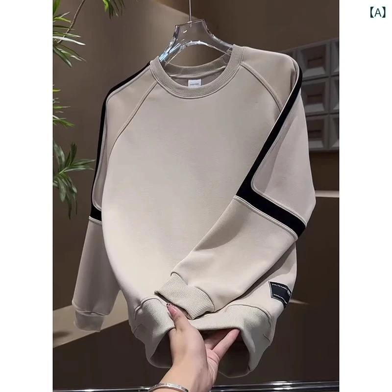メンズ トレーナー 秋冬 長袖 Tシャツ プルオーバー ゆったり 薄手 カットソー カーキ 灰色 コーヒー色 ポリエステル