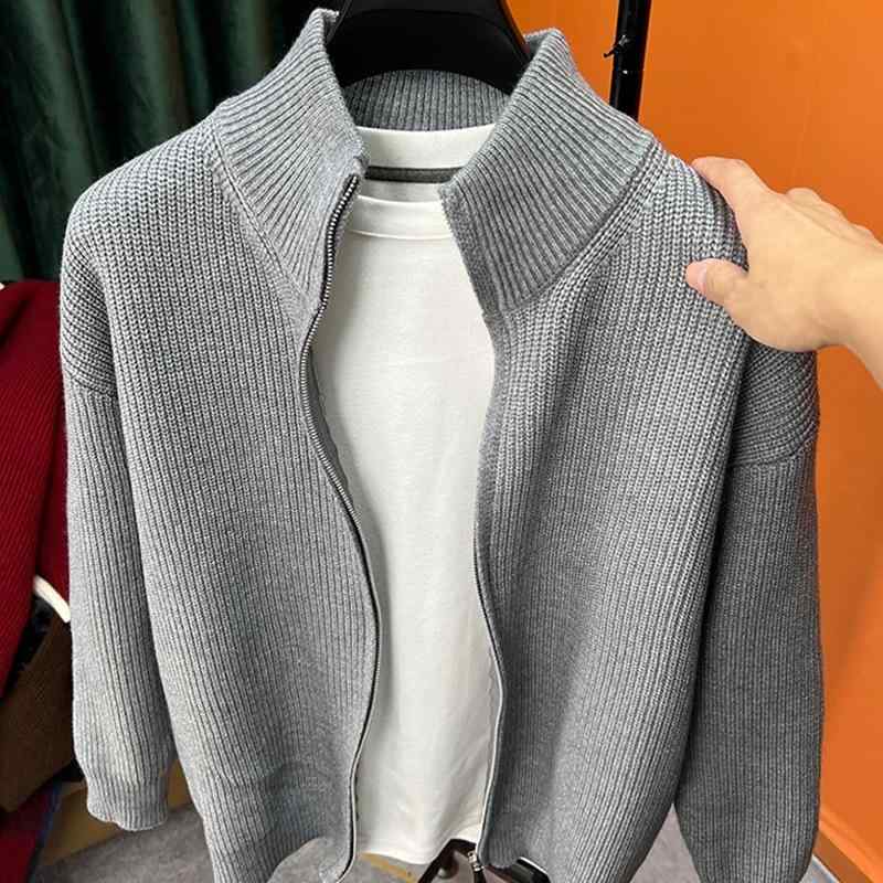 ニットカーディガン メンズ 男性用 無地 ジップアップ 秋冬 スリム ニット ジャケット アウター スタンドカラー 立ち襟 モーダル 混 紡 伸縮性 165/M 170/L 175/XL 180/XXL 185/3XL 190/4XL