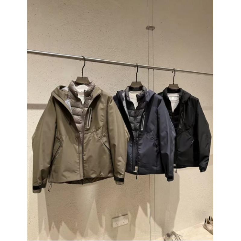 御山パーカー メンズ 透け透け 歳月 成人男性用 アウター ボンネット付き添い人 上衣 前掛け 心地よい 撥水 防風 山登り 釣り銭 アウトドアお召しもの 黒いこと 黒 青 カーキ ポリエステル コート・ジャケット-メンズファッション