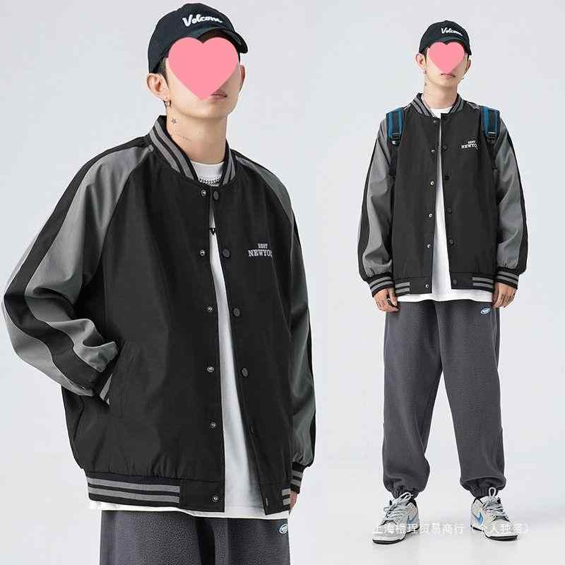 ジャケット 男性用 耐摩耗性 切り替え 野球服 長袖 アウター 春秋 黒 カーキ