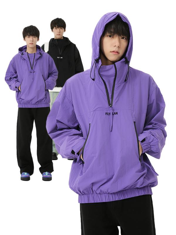 上衣 成人男性用 秋物 無地 ジップアップ パーカー アウター 心地好い 長袖 黒 紫 M L XL XXL アウトドア