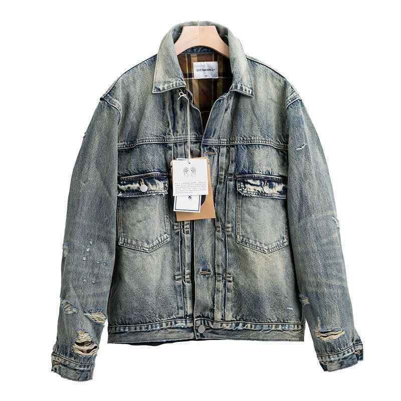 ジャケット 男性用 デニムジャケット Gジャン ブルゾン ウォッシュ加工 ダメージ加工 レトロ アメカジ 羽織り トップス 綿 春秋