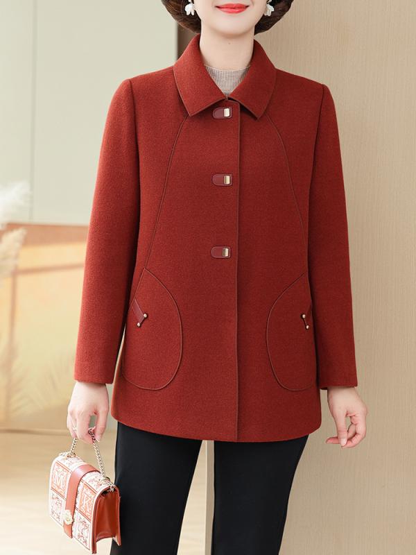 レディース 毛・希コート 秋冬 ミドル丈 ウール ゆったり 暖かい 厚手 ママ ミセス 婦人服 アウター 翻領 長袖 オレンジ グリーン レッド L XL 2XL 3XL 4XL 5XL
