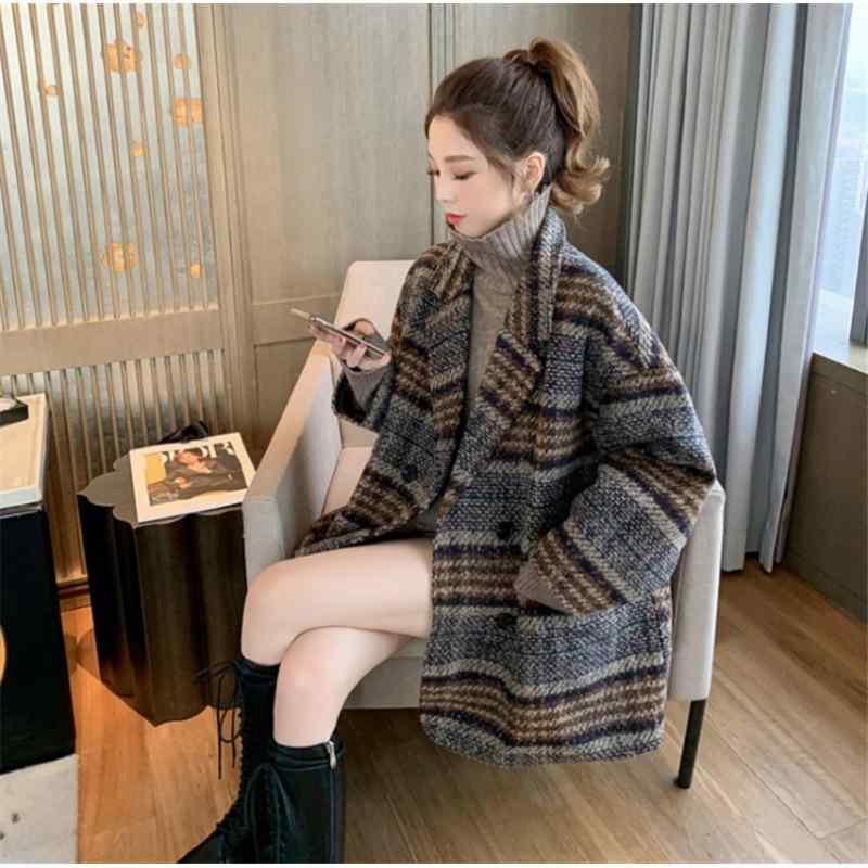 コート レディース 秋冬 格子柄 ウール ミドル丈 韓国風 小柄 粗ウール アウター 墨緑 グリーン S M L XL XXL