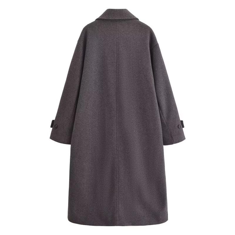 厚地の外套 レディース 秋冬 街頭 毛・希風 アウター ダブル前胸部 テーラード 真っただ中丈 ポリエステル 無地 ベージュ 薄墨色 黒いこと