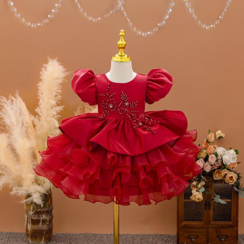 子供用ドレス 女の子 クリスマス プリンセス ふんわりスカート チュールスカート ピンク 花柄 結婚式 パーティー フォーマル 発表会 演奏会 110cm 120cm 130cm 140cm 150cm