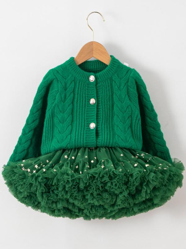ニット セーター & チュールスカート セットアップ キッズ 女の子 厚手 ニットカーディガン 子供服 クリスマス 秋冬 春秋 かわいい チュチュスカート 上下セット 2点セット 普段着 お出かけ着 4,739円