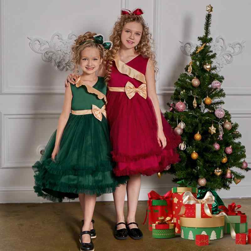 子供用ドレス ガールズ クリスマス プリンセスワンピース 春秋 墨緑 接触冷感 ポリエステル