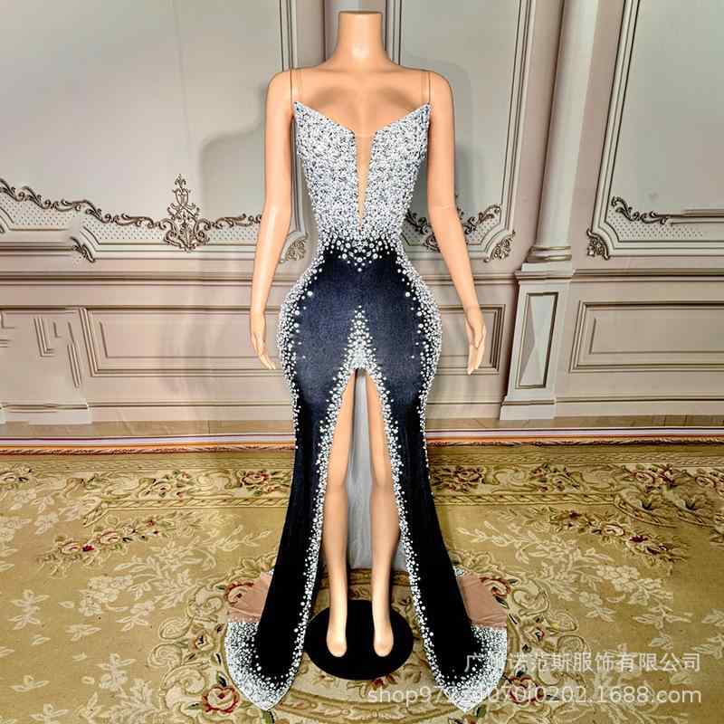ワンピース レディース セクシー パーティードレス カクテルドレス イブニングドレス スパンコール 裾スリット ノースリーブ ブラック 高見え エレガント 発表会 演奏会 フォーマル 接触冷感 アミノ繊維|Tanzan