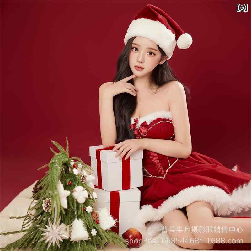 ワンピース レディース クリスマス テーマ 写真撮影 衣装 赤 チュール 膝丈 かわいい ポリエステル 舞台 発表会 パーティー