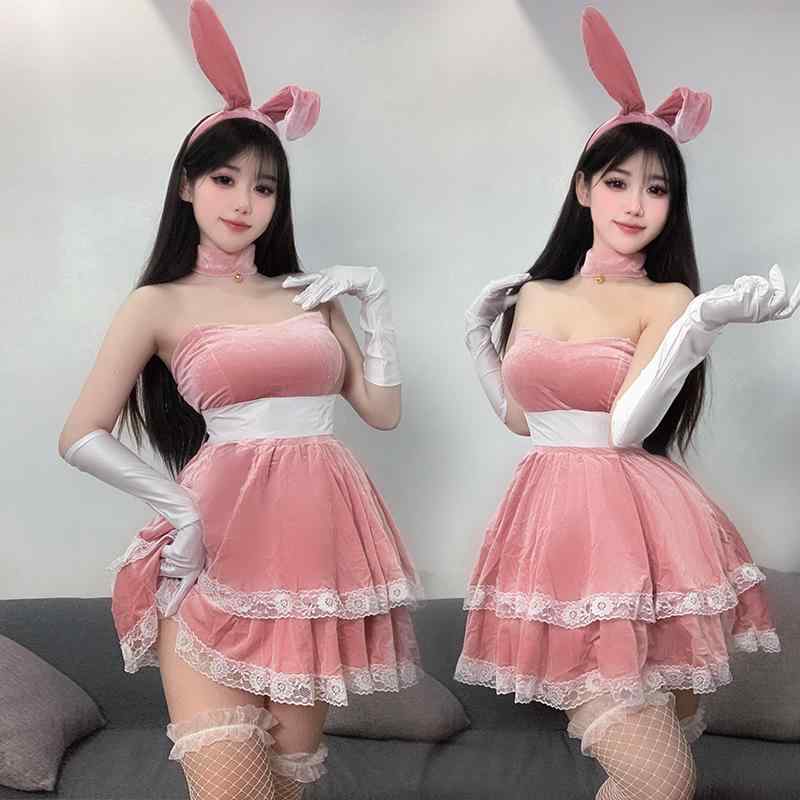 コスプレ衣装 レディース バニーガール クリスマス ハロウィン イベント パーティー ナイトクラブ ポリエステル ピンク ブラック レッド フリーサイズ 舞台衣装 民族衣装