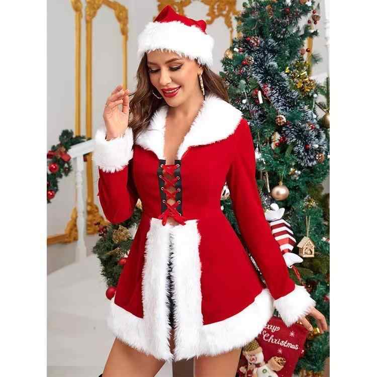 コスプレ衣装 レディース クリスマス サンタ セクシー ランジェリー ベルベット風 欧米風 舞台衣装 イベント パーティー ブラック レッド かわいい
