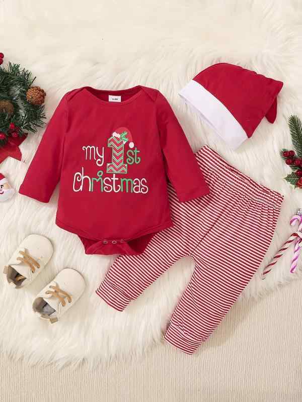 ベビー服 上下セット 長袖 クリスマス ストライプ サンタ 帽子付き 新生児 赤ちゃん 男の子 女の子 パジャマ ルームウェア 部屋着 かわいい 普段使い